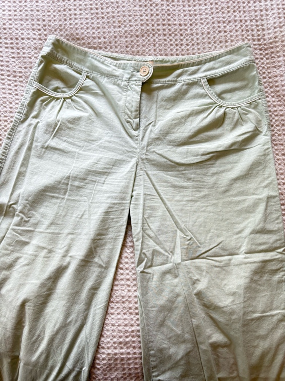 Anthropologie Elevenses Sea Foam Green Wide-Leg Cropped Pants Low Rise Y2K Sz 10 - Picture 6 of 13